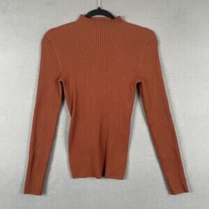 Babaton Sweater Womens Small Ribbed Mock Neck Long Sleeve Tie Back Pullover Top